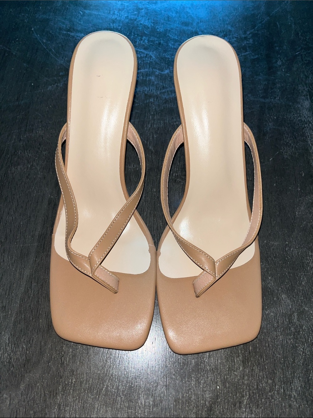 Women’s Tan Square-Toe Thong Sandals